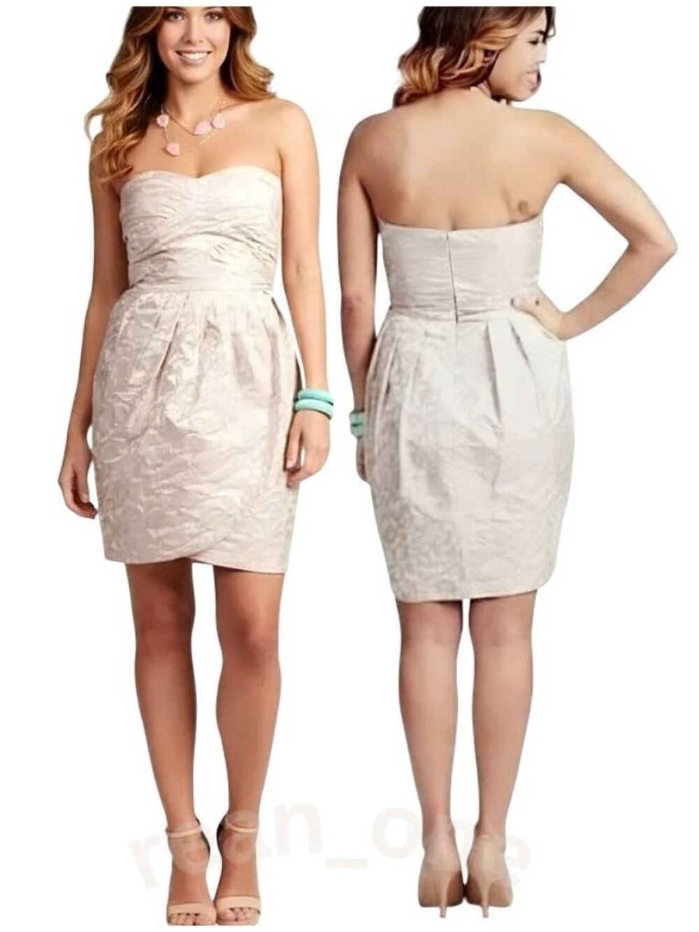 Max And Cleo Beige Taffeta Jacquard Strapless Cocktail Prom Dress Size 6 NWT